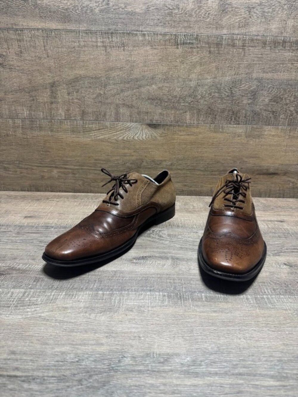 Kenneth Cole Reaction Trick Play Brown Leather Wingtip Shoes Men's Size 13